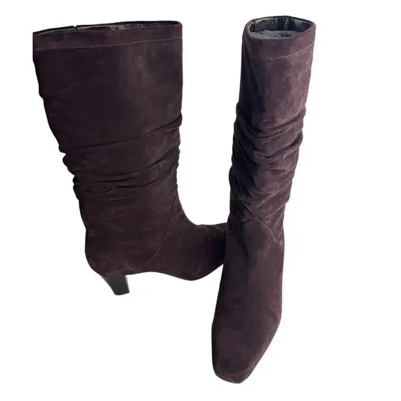 Talbots Chocolate Brown Ruched Suede Boots Size 6 - Picture 3 of 12